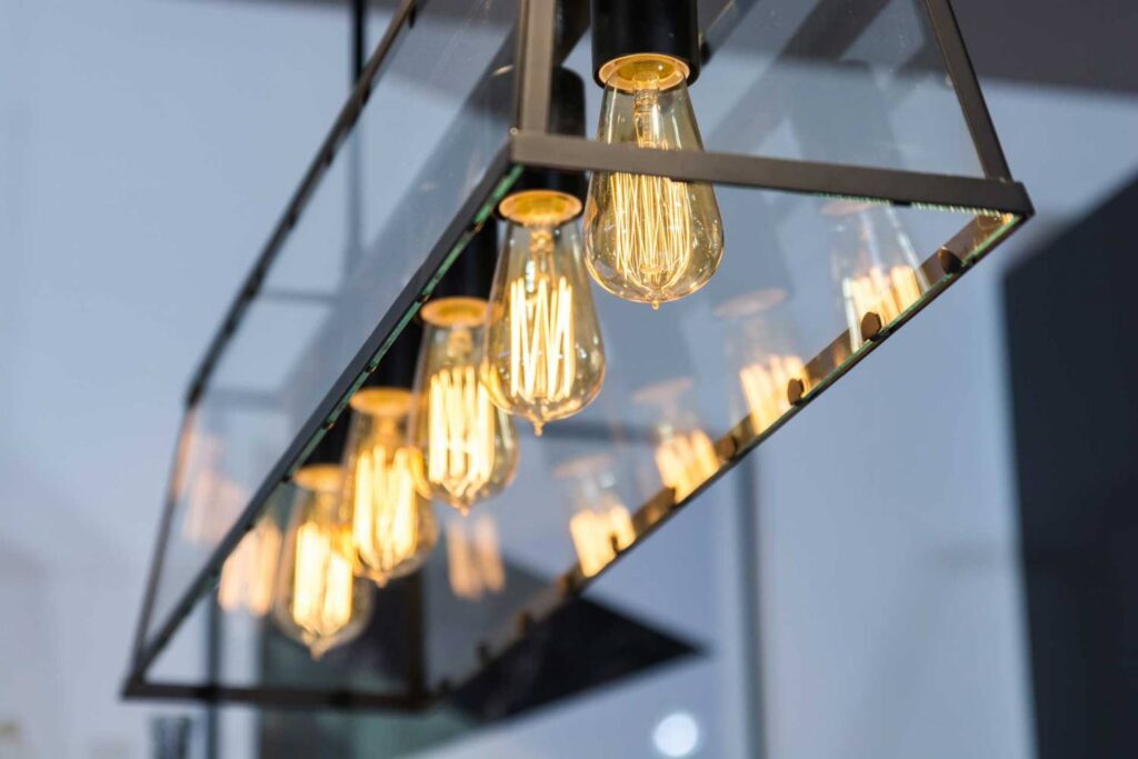 Image of lighting with Edison bulbs in Kitchen